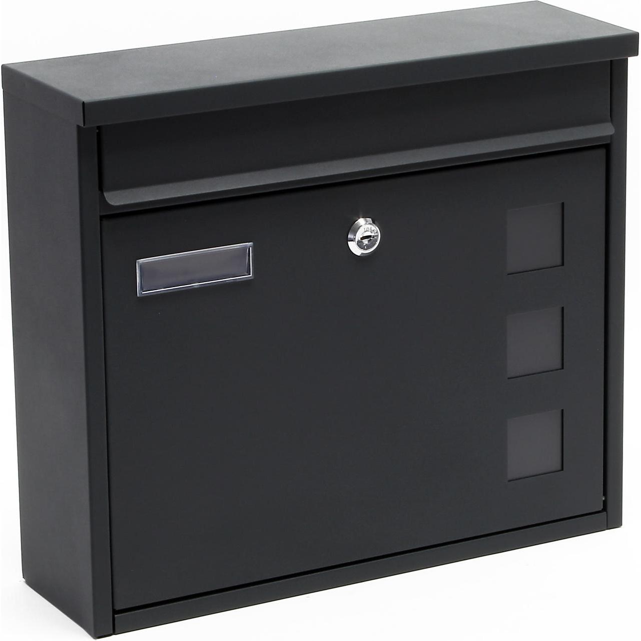 Wiltec, Briefkasten, Briefkasten V12 Anthrazit 360x115x320mm Schloss Namensschild Postkasten