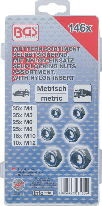 Produktbild BGS Sechskant-Muttern-Sortiment selbstsichernd 146-tlg.
