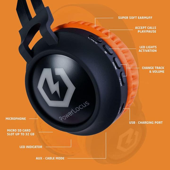 Produktbild PowerLocus Buddy Bluetooth-Kinderkopfhörer black/orange