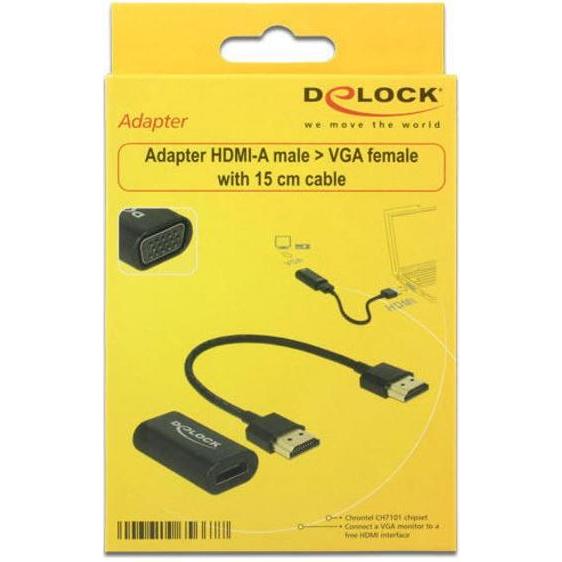Thumbnail - Delock Monitoradapter HDMI-A zu VGA-Bu schwarz (VGA, 15 cm), Data + Video Adapter, Schwarz