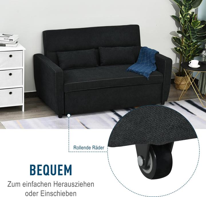 Produktbild Homcom Schlafsofa Eukalyptusholz, Samt Schwarz (2-Sitzer)
