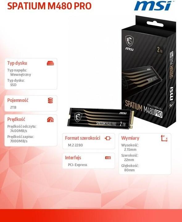 Immagine prodotto MSI Spatium M480 Pro (2000 GB, M.2 2280)
