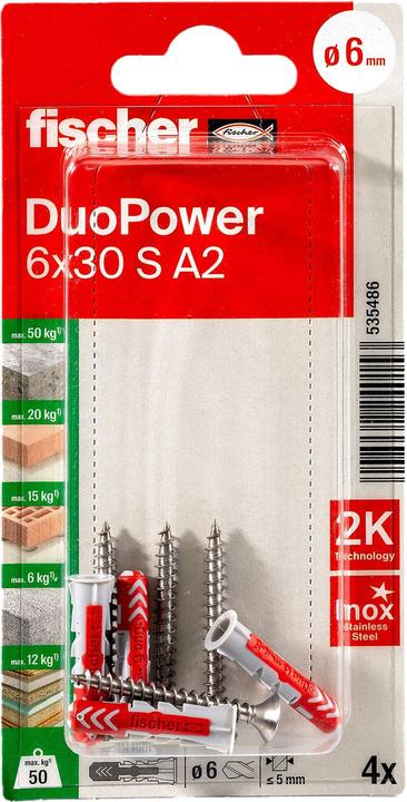 Produktbild Fischer SB Nylondübel Duopower mit Schraube A2 (4 Stk.)