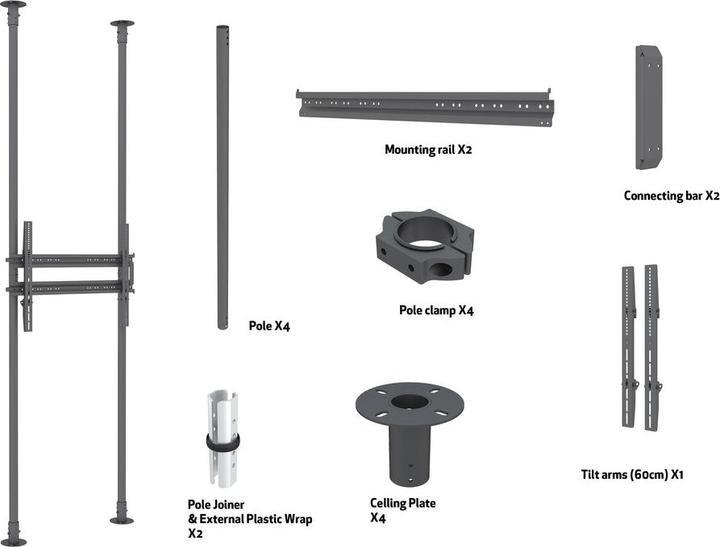 Image du produit Multibrackets Support sol-plafond avec tube Dopper, VESA 200x