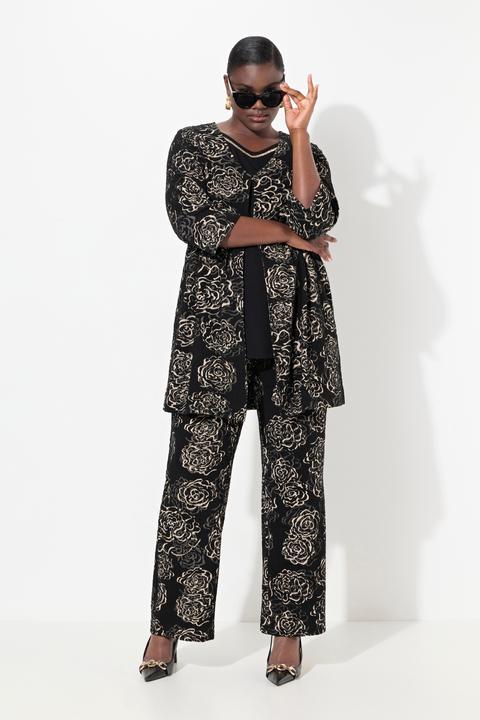 Immagine prodotto Ulla Popken Giacca dal taglio svasato con jacquard floreale, scollo a V e maniche a 3/4 (58)
