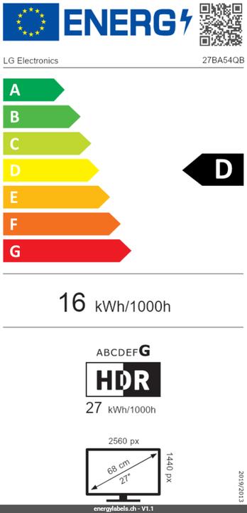 Energy Label LG 27" 27BA54QB-B QHD DP HDMI IPS 16:9 HDR10 (2560 x 1440 pixels, 27")
