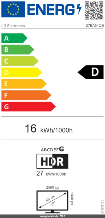 Energie-Label LG 27" 27BA54QB-B QHD DP HDMI IPS 16:9 HDR10 (2560 x 1440 Pixel, 27")