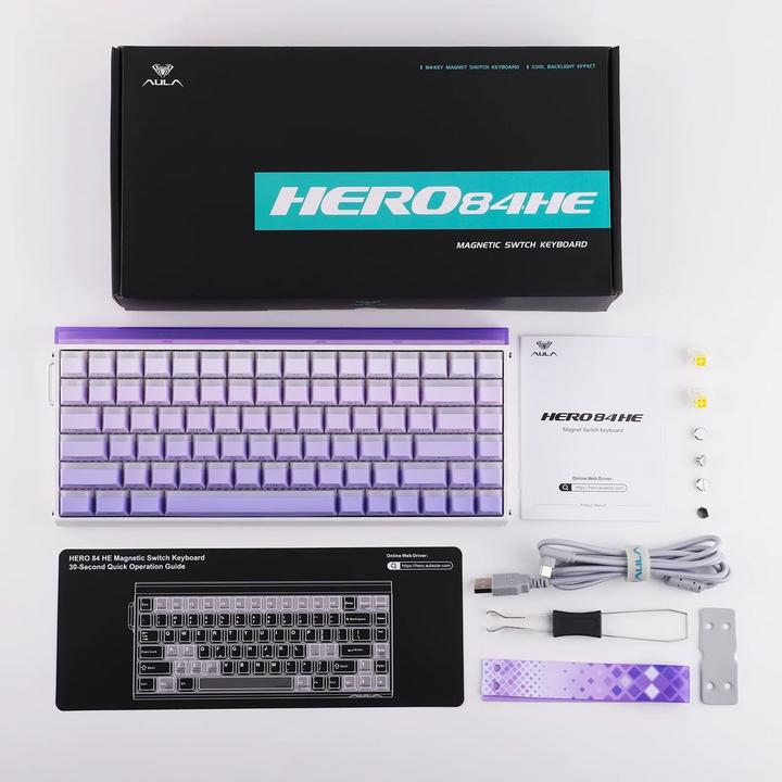 Produktbild Aula Gasket-Tastatur HERO84 HE Weiss+Lila+Farbverlauf+LIGHT JadeKing-Schalter RGB (DE, Kabelgebunden)