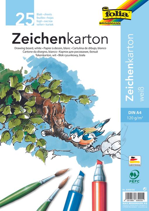 Produktbild Folia Zeichenkarton A4 25BL 120g weiss (120 g/m², 25x)