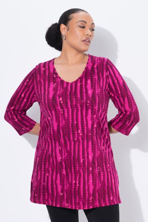 Produktbild Ulla Popken Longshirt, Batikmuster, A-Linie, V-Ausschnitt, 3/4-Arm (56)