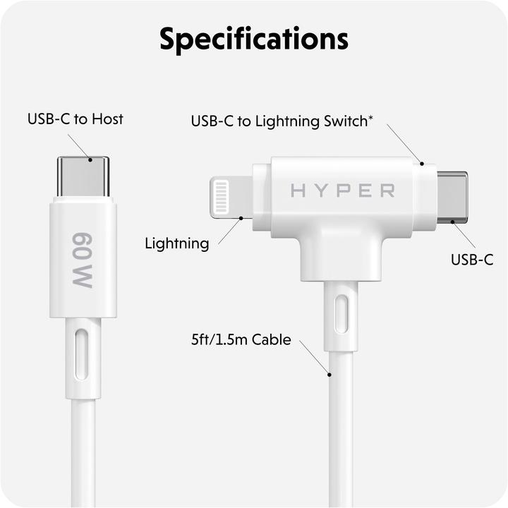 Actual product image Targus HyperJuice Silicone USBC/Lightning60W WT (1.50 m, USB 2.0, 60 W)