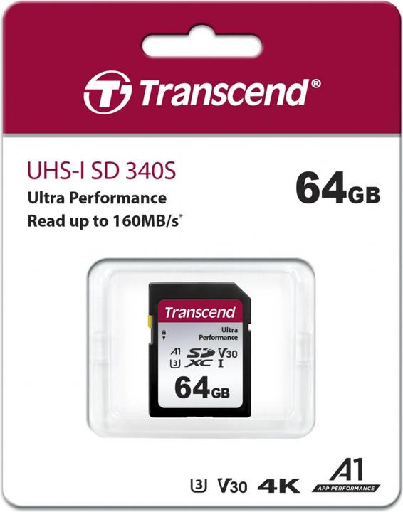 Productafbeelding Transcend SD-kaart SDXC SDC340S 160/50 MB/s (64 GB, SDXC, U3, UHS-I)