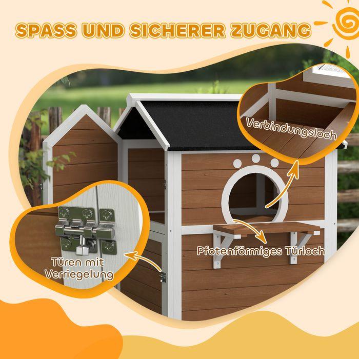 Produktbild Swisshandel24 Katzenhaus aus Holz Katzenhöhle mit Fenster, Balkon für Indoor, Outdoor Braun (Katze)