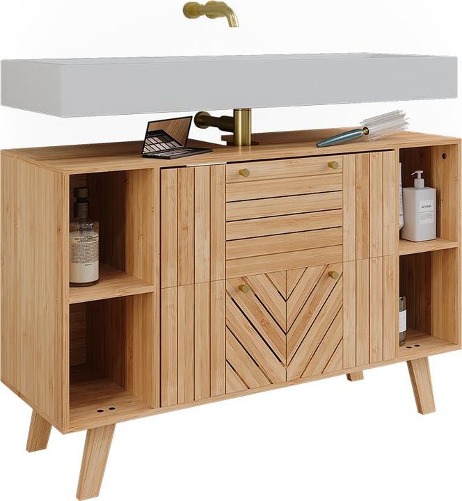 Immagine prodotto Vicco Waschbeckenunterschrank Lucie, Bambus, 100 x cm mit 2 Schubladen (100 x 36 x 65 cm)