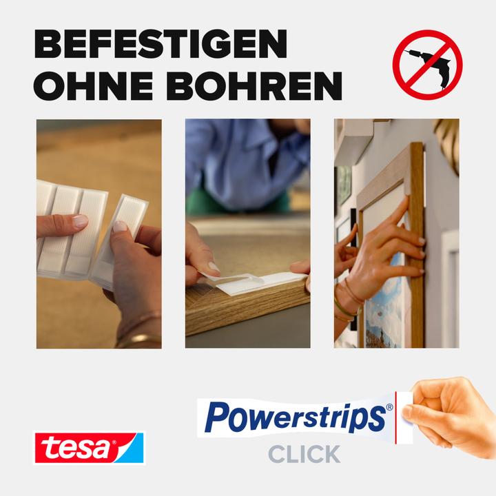 Image du produit tesa Powerstrips CLICK - Klett-Klebepads - Bilder aufhängen ohne Bohren -Slim - 4 x 2 Stück (120 mm, 5 kg)