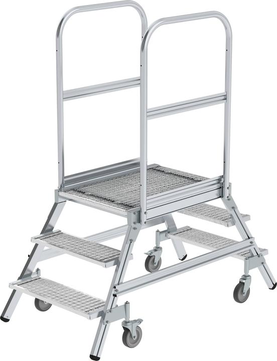 Produktbild Munk Podesttreppe beidseitig begehbar mit Federrollen Stahl Gitterrost 3 Stufen (Plattformleiter, 151 cm)