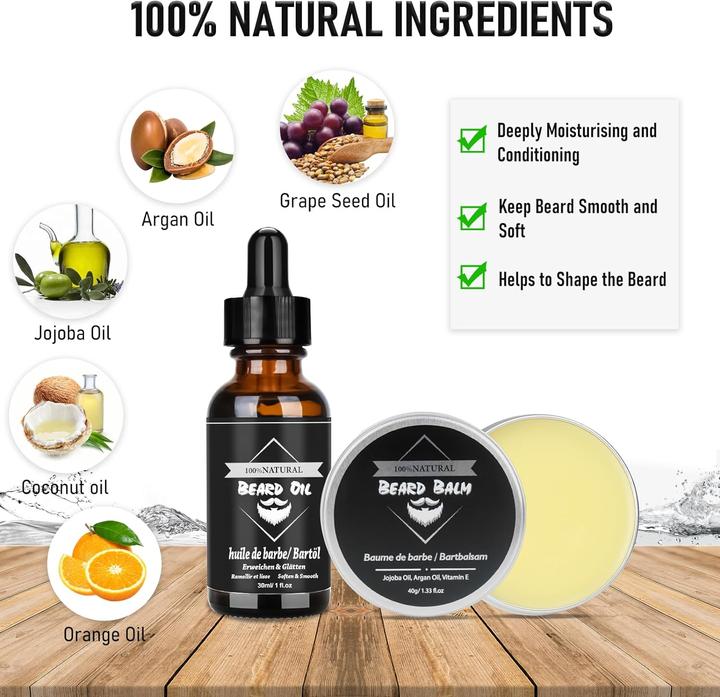 Image du produit ‎Cusmay Kit de soins de la barbe 11 en 1 (60 ml)