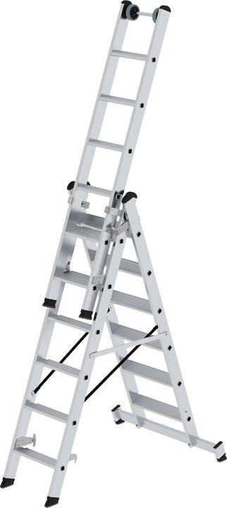 Produktbild Munk Stufen-Mehrzweckleiter 3-teilig mit nivello-Traverse 3x6 Stufen (Mehrzweckleiter, 196 cm)