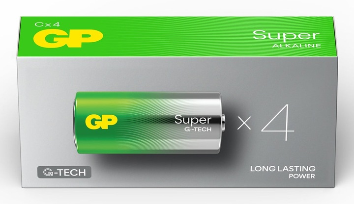 Actual product image GP Batteries Super Alkaline Battery C Baby 1.5V Pack of 4 (4 pcs., C)