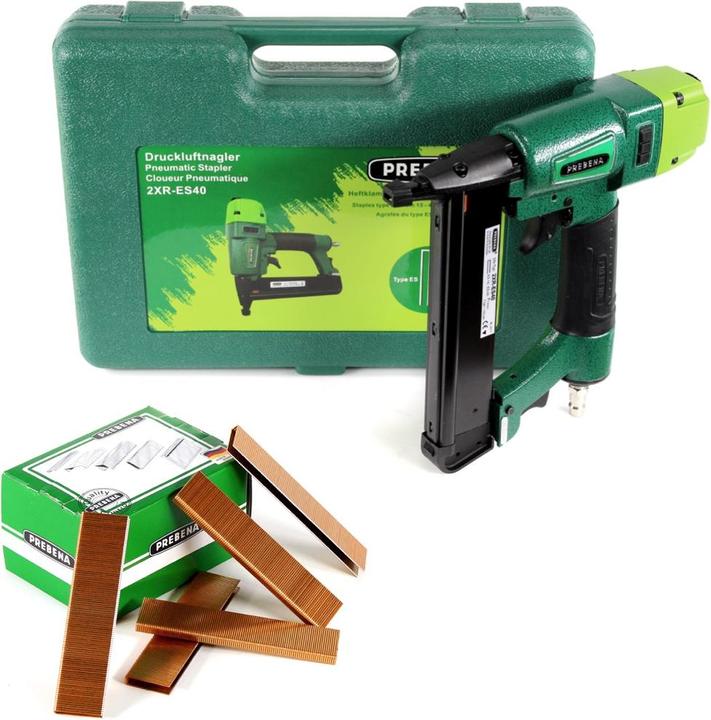 Actual product image Prebena 2XR-ES40 Stapler Compressed Air Nailer in Carrying Case Type ES + 5200x ES26CNKHA