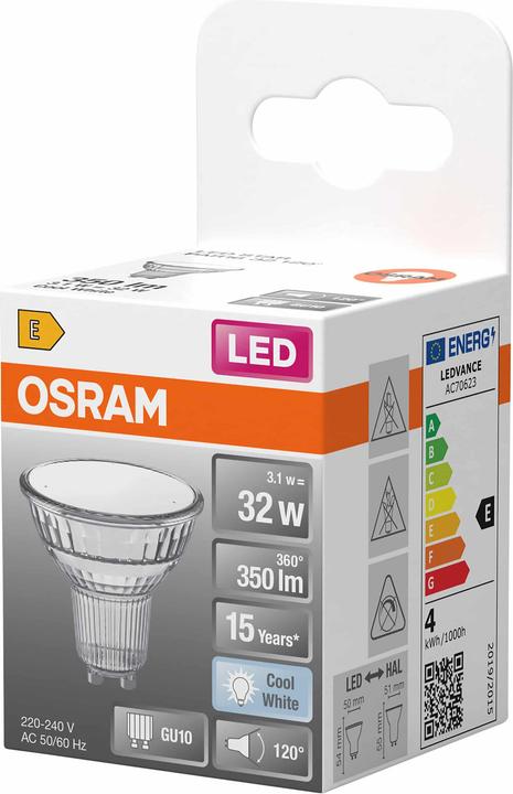 Produktbild Osram LED Leuchtmittel LED STAR PAR16 3.1W 840 GU10 Neutralweiss 4099854458682 (GU10, 3.10 W, 350 lm, 6 x, E)