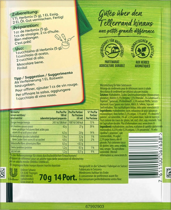 Nährwerte und Zutaten Knorr Herbmix (75 g)