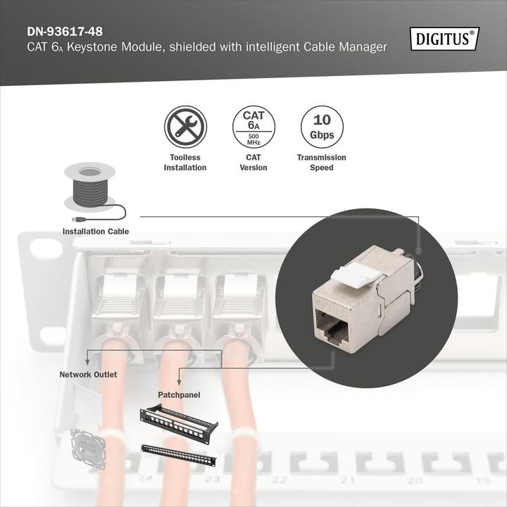 Image du produit Digitus CAT 6A Keystone Jack, blindé, 48 pièces connexion sans outils (Module Keystone)