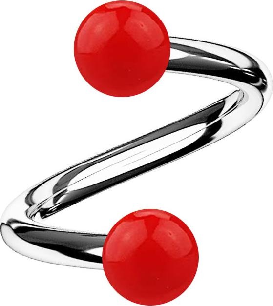 Actual product image Star Piercing Micro spiral silver with two red balls (Surgical steel 316L, Acrylic, without brass)