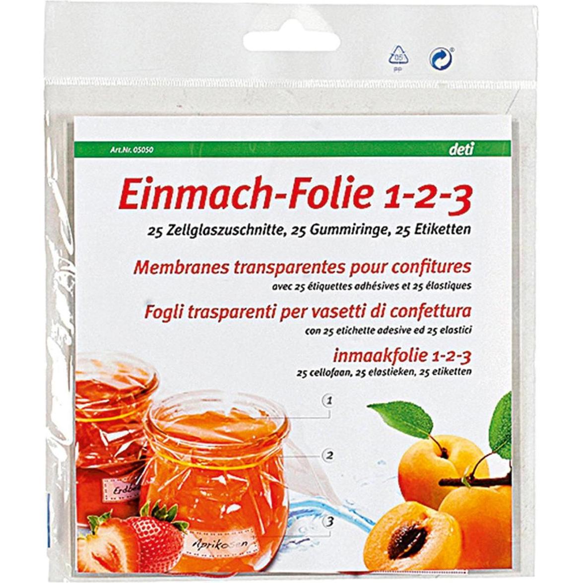 Deti Konfitürenpapier Cellophan, Einmachgläser, Transparent