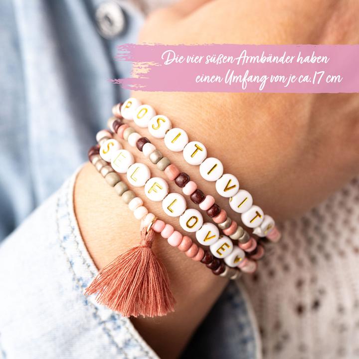 Immagine prodotto Papierdrachen 4 Perlenarmbänder – POSITIVITY und SELFLOVE (Materiale sintetico, Tessuto, Gomma)