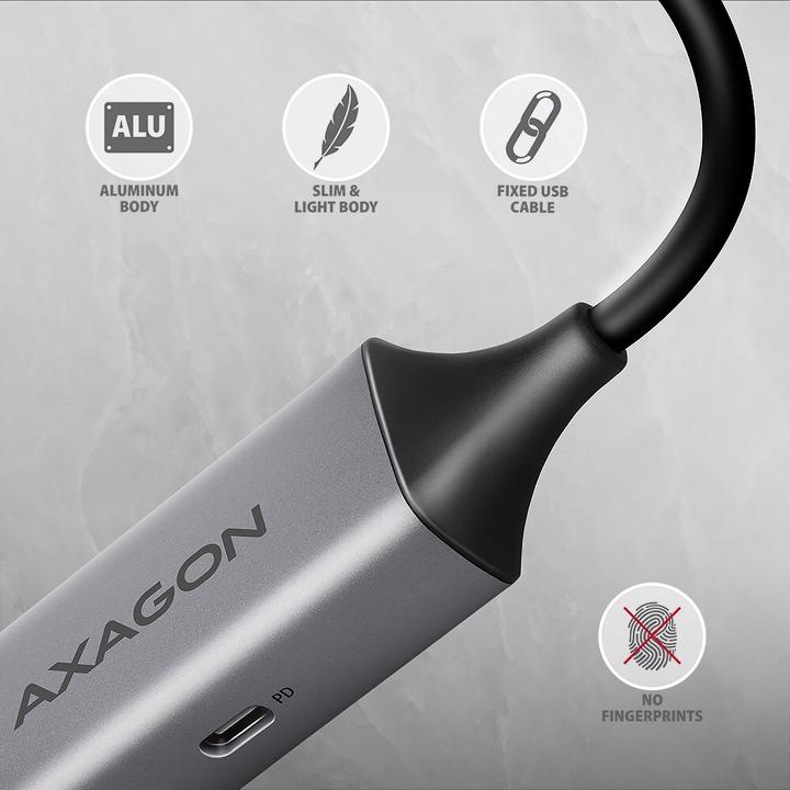 Image du produit Axagon ADE-TXPD, USB-C 3.2 Gen 1 - Gigabit Ethernet síťová karta, Asix AX88179, PD, auto instal (USB-C, RJ45 Gigabit Ethernet (1x))