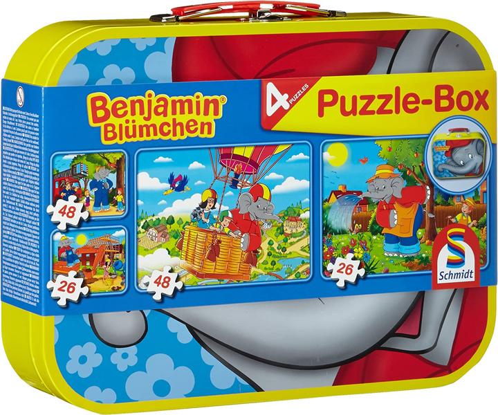 Actual product image Schmidt Spiele Benjamin Blümchen -Box in metal case (2x26/2x48 T. (74 pieces)