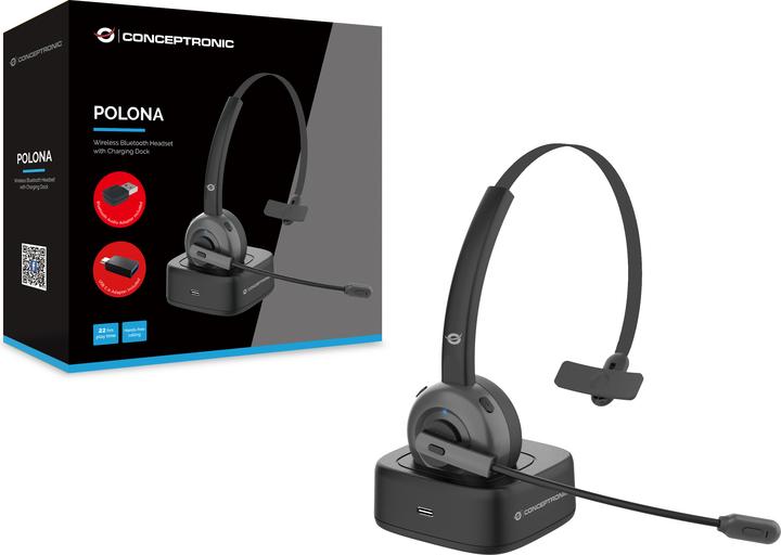 Actual product image Conceptronic POLONA Wireless Bluetooth Headset with Charging Doc & Bluetooth USB audio adapter (Wireless, USB-C)