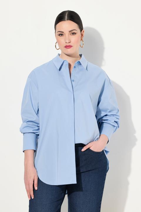 Produktbild Ulla Popken Hemdbluse, Perlmuttknöpfe, oversized, Langarm (54)