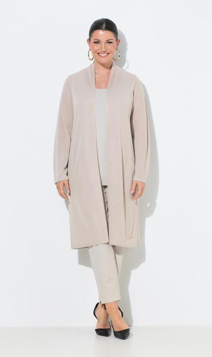Produktbild Ulla Popken Long-Strickjacke, offene Form, V-Ausschnitt, Stehkragen (56)
