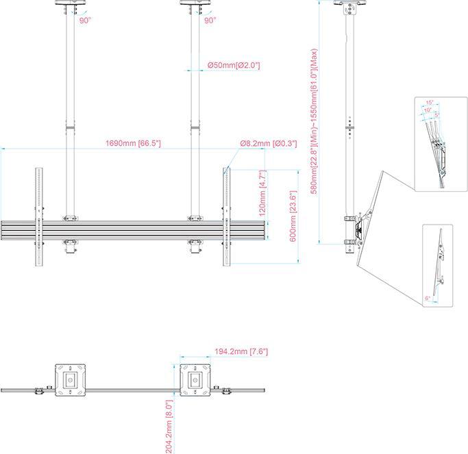 Actual product image Multibrackets Ceiling bracket, 40"-110", black, max 80 kg