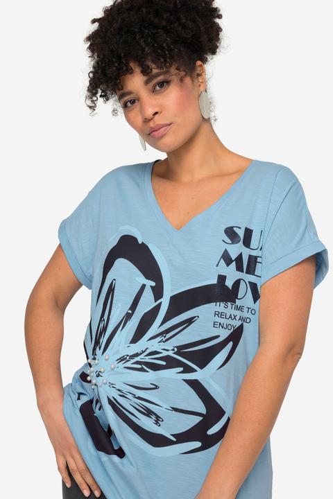 Image du produit Miamoda T-shirt oversized avec fleurs XL. Col V et manches courtes (XL)