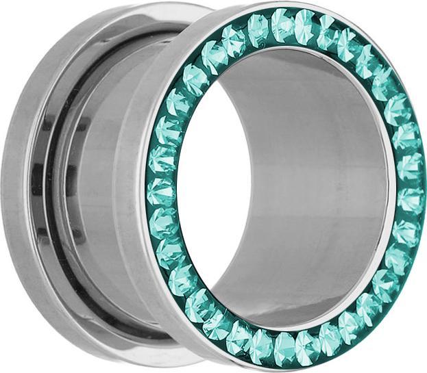 Immagine prodotto Star Piercing Tunnel di carne argento con turchese cristallo e strato protettivo epossidico (senza ottone, Acciaio chirurgico 316L)