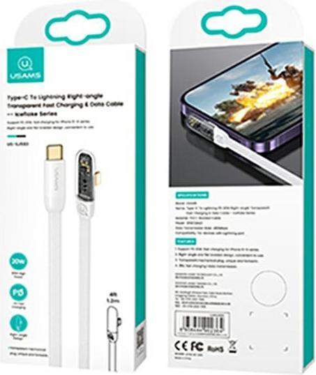 Image du produit Usams Câble kątowy USB-C na Lightning PD 20W Fast Charging Iceflake Series 1,2m biały/white SJ583USB (1.20 m, USB 3.2 Gen 1, 20 W)