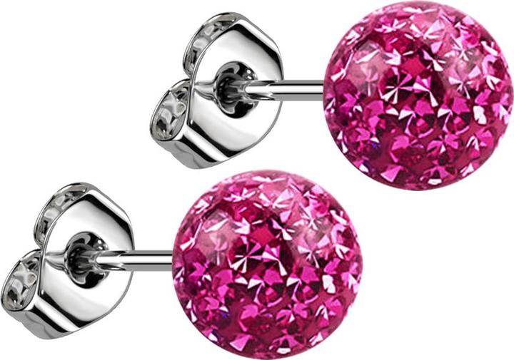 Actual product image Star Piercing Stud earrings silver with crystal ball pink epoxy protective layer (without brass, Surgical steel 316L)