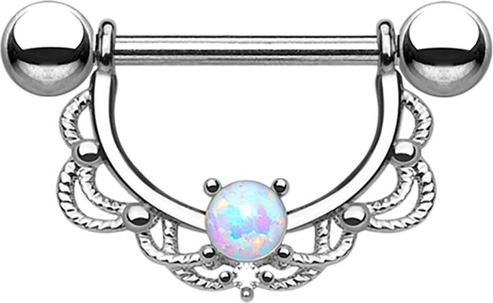 Produktbild Star Piercing Barbell Halbkranz silber mit Opal (ohne Messing, Chirurgenstahl 316L)
