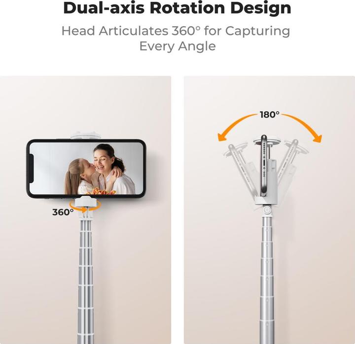 Actual product image K&F Concept X96 1.75M Phone Selfie Stick with 9 Buttons Bluetooth Remote Control, Phone Holder (White)