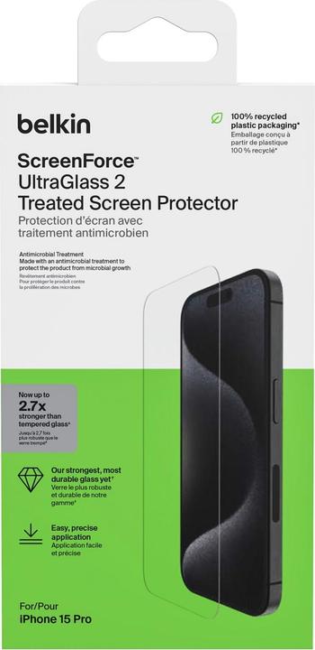 Image du produit Belkin ScreenForce Pro UltraGlass2 (1 pièce(s), Apple iPhone 15 Pro)