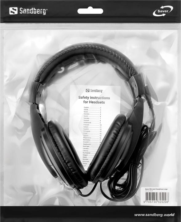Actual product image Sandberg Saver MiniJack Headphone Large (No noise cancellation, Cable)