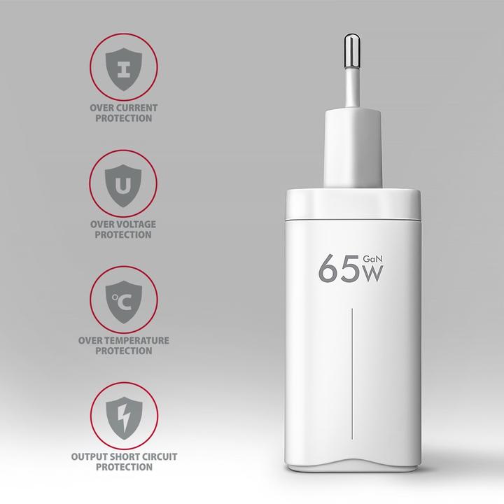 Image du produit Axagon ACU-DPQ65W, GaN nabíječka do sítě, 3x port (USB-A + dual USB-C), PD3.0/QC4+/PPS/Apple (65 W)