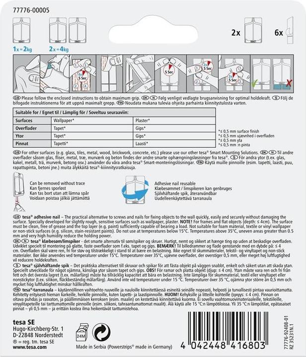 Produktbild tesa Klaebesøm t/tapet og gips 2kg 2stk/pak - (2 stk.)