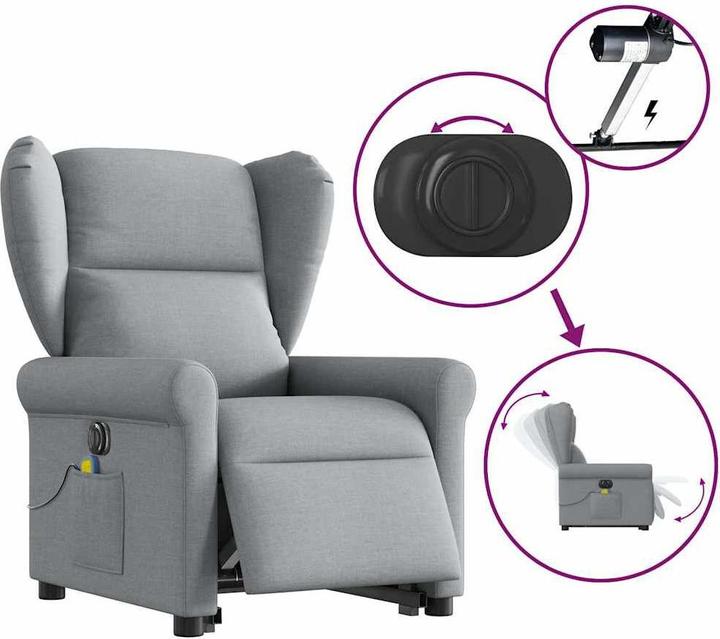 Immagine prodotto vidaXL Poltrona massaggiante elettrica con ausilio per la posizione eretta Tessuto grigio chiaro