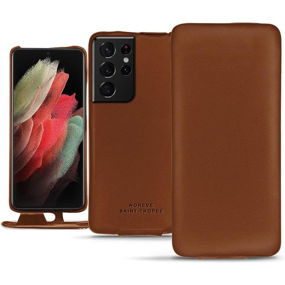 Noreve Lederschutzhülle vertikal (Samsung Galaxy S21 Ultra), Smartphone Hülle, Braun