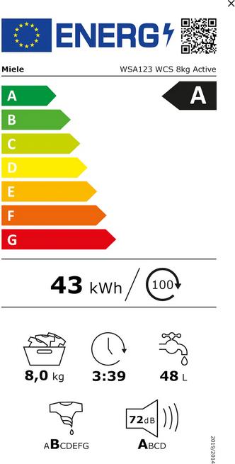 Energie-Label Miele Waschmaschine WSA123 WCS 8kg Active (8 kg, Rechts)