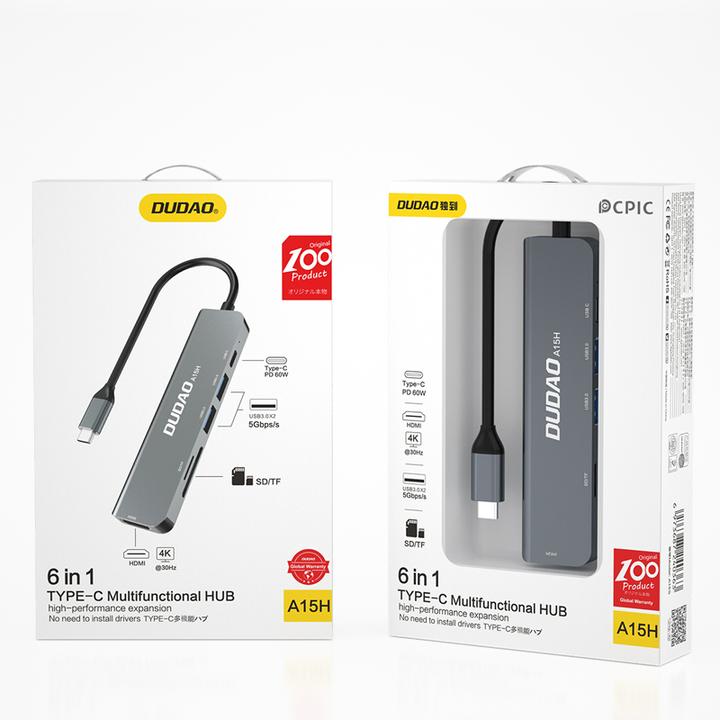 Produktbild Dudao Alu 6-in-1 USB3.0 Fast Hub multi-functional (USB-C, 6 Ports)